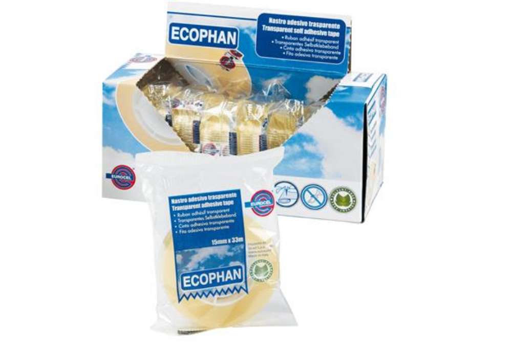 Immagine di Nastro adesivo Ecophan - confezionato singolarmente - 15 mm x 33 m - acrilico - trasparente - Euroce