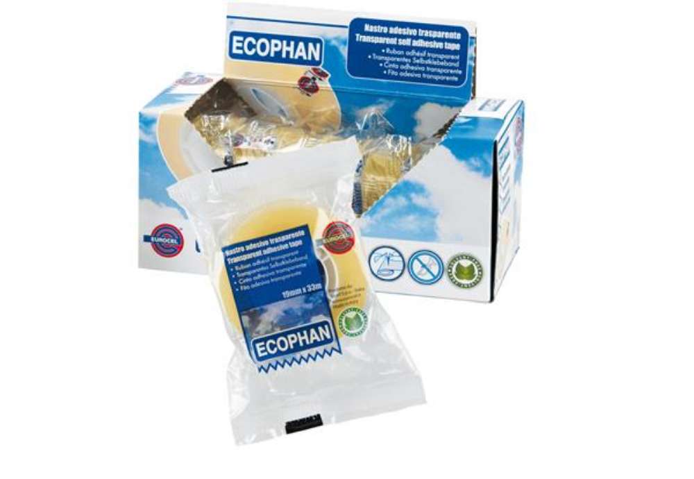 Immagine di Nastro adesivo Ecophan - confezionato singolarmente - 19 mm x 33 m - acrilico - trasparente - Euroce