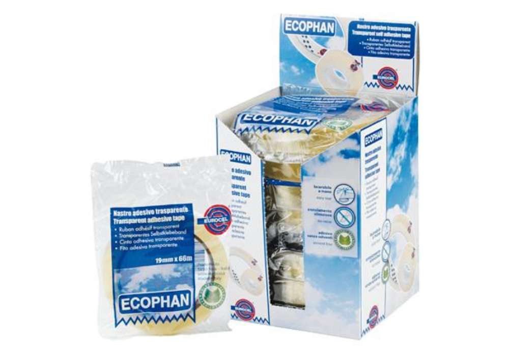 Immagine di Nastro adesivo Ecophan - confezionato singolarmente - 19 mm x 66 m - acrilico - trasparente - Euroce