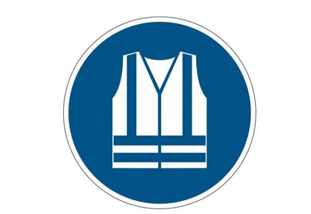 Immagine di Pittogramma adesivo - da terra - "Gilet di sicurezza obbligatorio" - diametro 43 cm - Durable