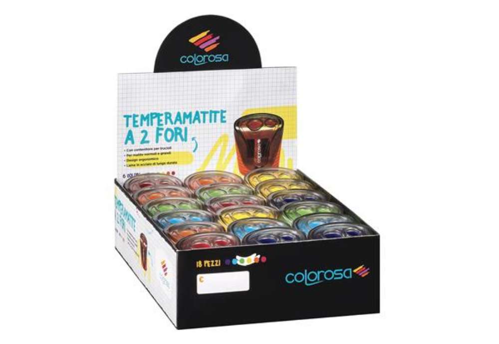 Immagine di Temperamatite - a 2 fori - colori assortiti - Colorosa - expo 18 pezzi