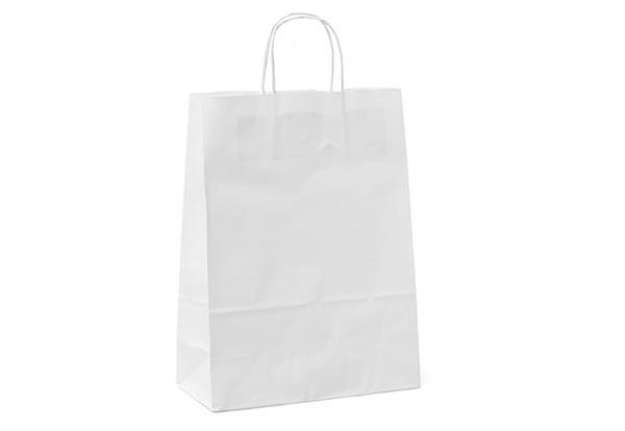 Immagine di Shopper - maniglie cordino - 26 x11 x 34,5 cm - carta kraft - bianco - Mainetti Bags - conf. 25 pezz