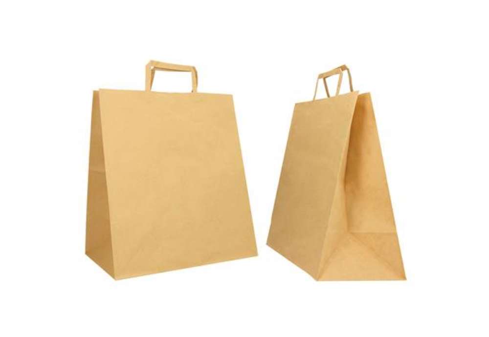 Immagine di Shopper Flat Large - maniglie piattina - 28 x 17 x 32 cm - carta kraft - avana - Mainetti Bags - con