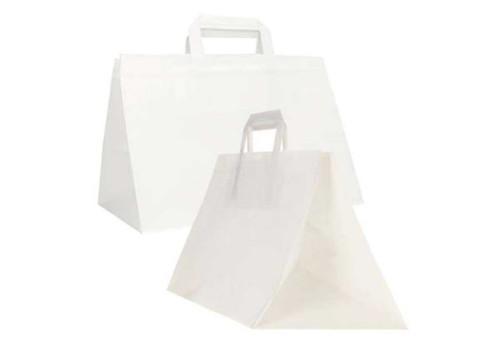 Immagine di Shopper Flat XLarge - maniglie piattina - 32 x 22 x 24 cm - carta kraft - bianco - Mainetti Bags - c