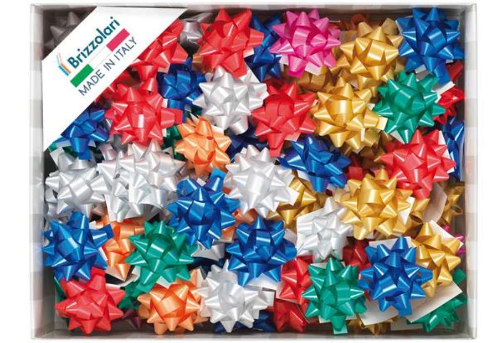 Immagine di Stelle di nastro liscio 6800 - 10 mm x diam. 5 cm - colori natalizi assortiti - Brizzolari - conf. 1