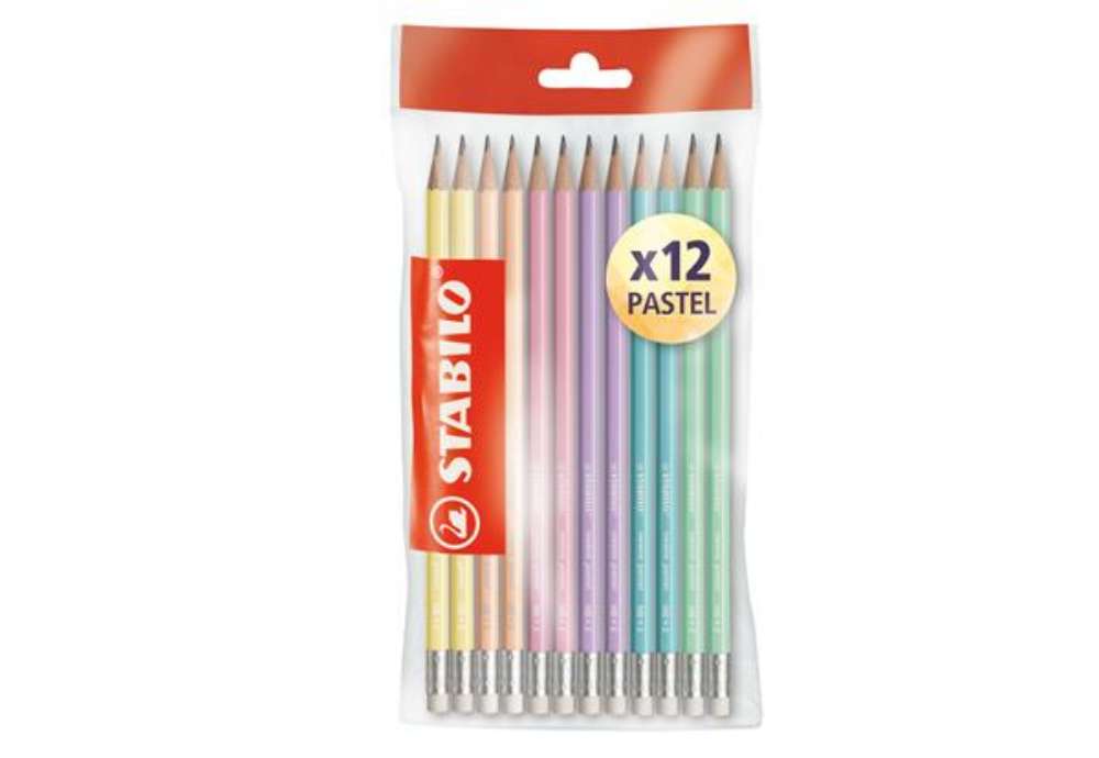 Immagine di Matita in grafite Swano pastel - gradazione HB - con gommino - fusto in 6 colori pastel - Stabilo -