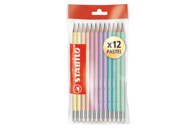 Immagine di Matita in grafite Swano pastel - gradazione HB - con gommino - fusto in 6 colori pastel - Stabilo -