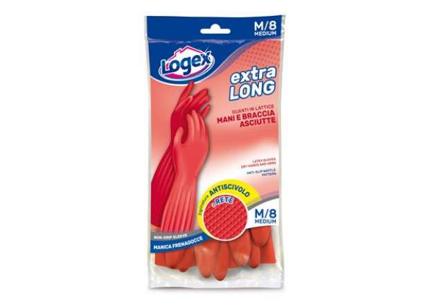 Immagine di Guanti in lattice Extralong - taglia M - rosso - Logex Professional