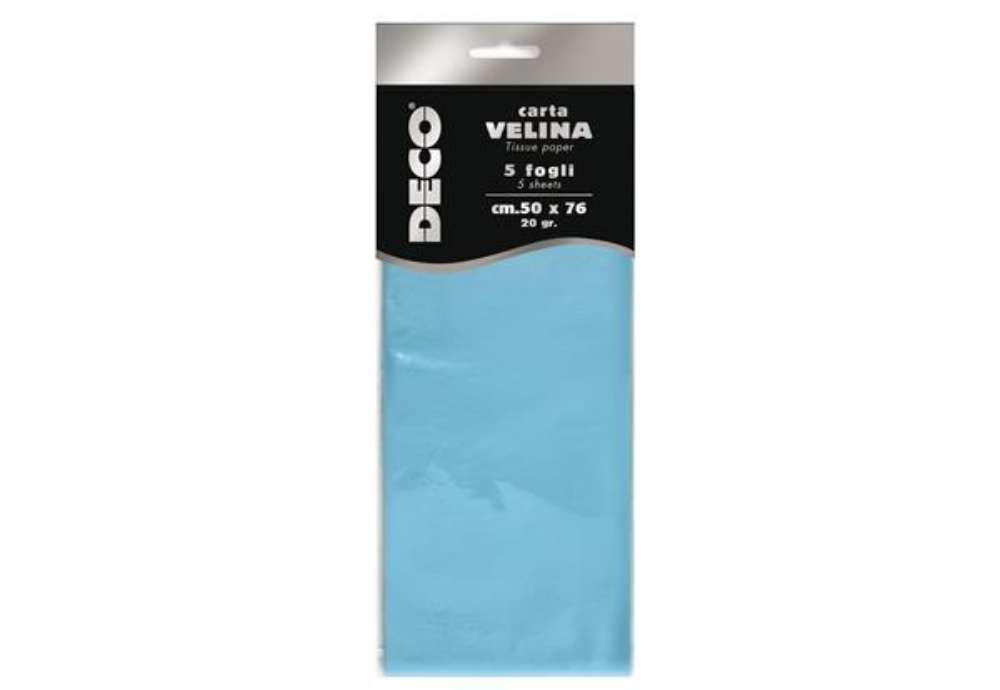 Immagine di Carta velina - 50 x 76 cm - 20 gr - azzurro - Deco - busta 5 fogli