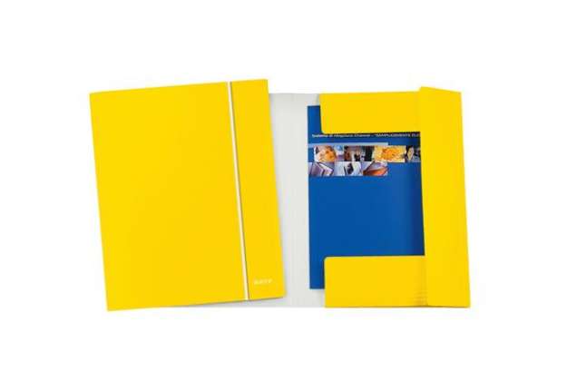 Immagine di Cartella con elastico WOW - cartoncino plastificato - 3 lembi - 25x35cm - giallo - Leitz