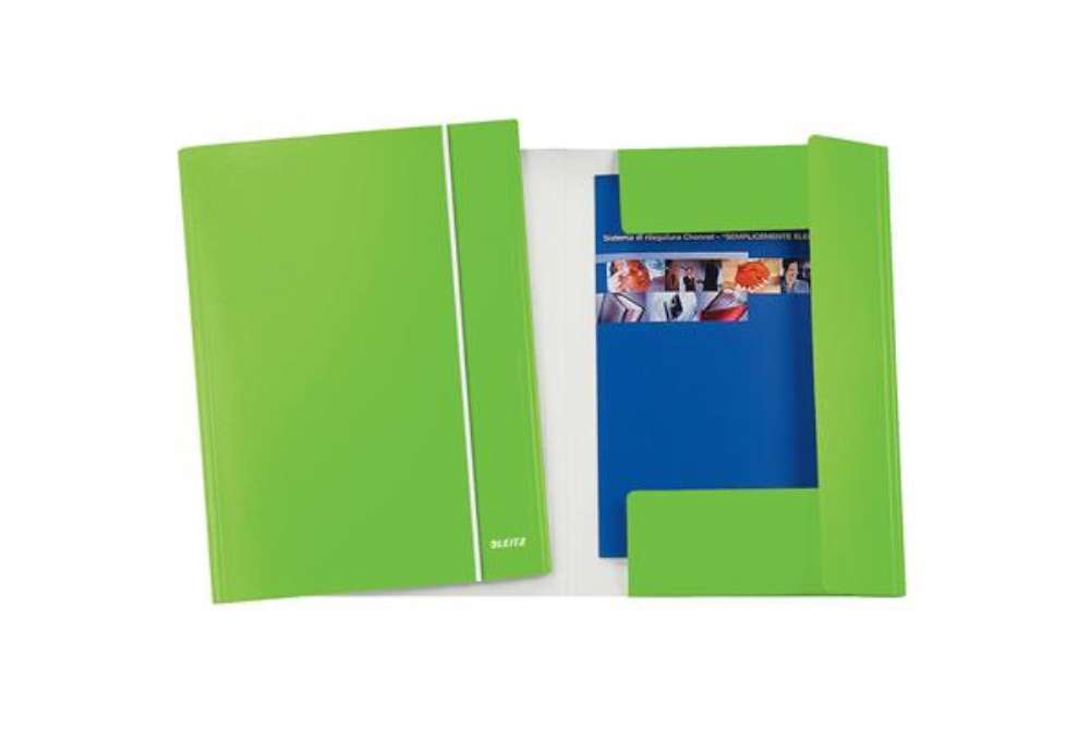 Immagine di Cartella 3 lembi con elastico WOW - 25 x 35 cm - dorso variabile - cartoncino plastificato - verde l