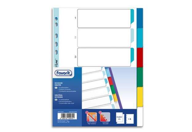 Immagine di Divisori Neutri a 6 tacche - PP - A4 - colori assortiti - Favorit