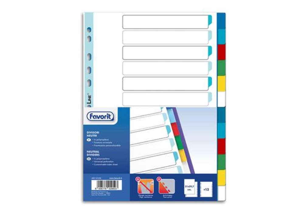 Immagine di Divisori Neutri a 12  tacche - PP - A4 - colori assortiti - Favorit