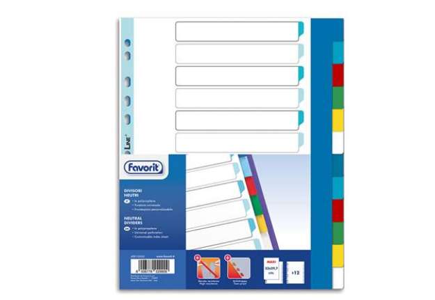 Immagine di Divisori Neutri a 12  tacche - PP - A4 maxi - colori assortiti - Favorit