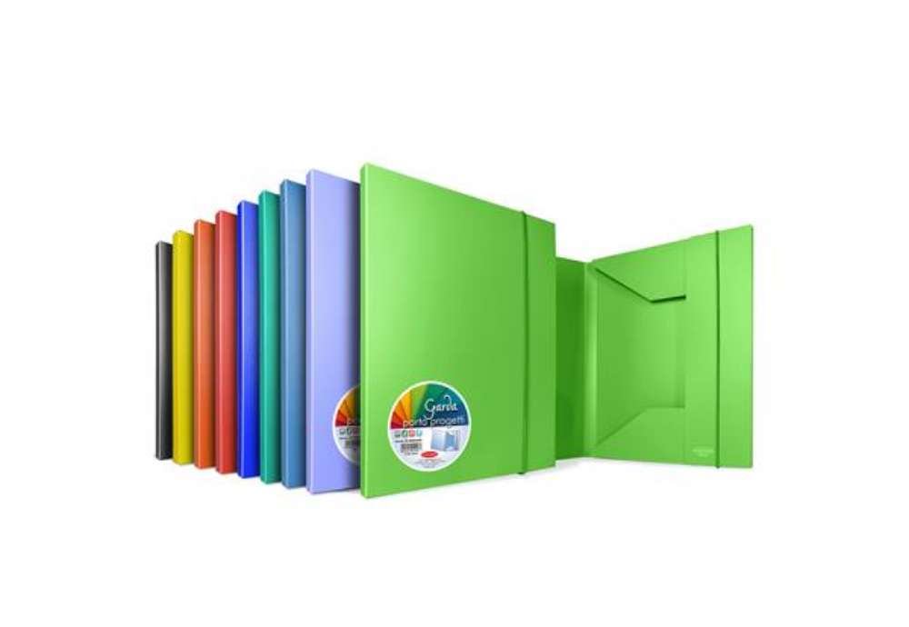 Immagine di Cartella 3 lembi con elastico Garda - 25,7 x 34,5 cm - dorso 3 cm - PP - colori assortiti - Plastibo