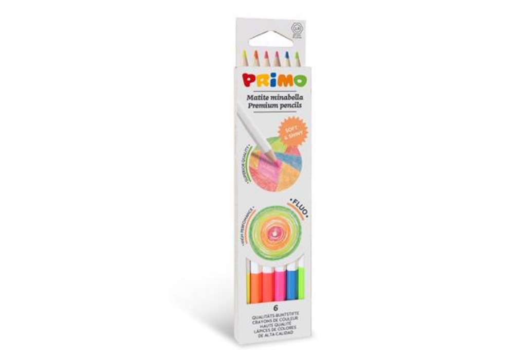 Immagine di Matite colorate Minabella - diametro mina 3,8 mm - colori fluo assortiti - Primo - astuccio 6 pezzi