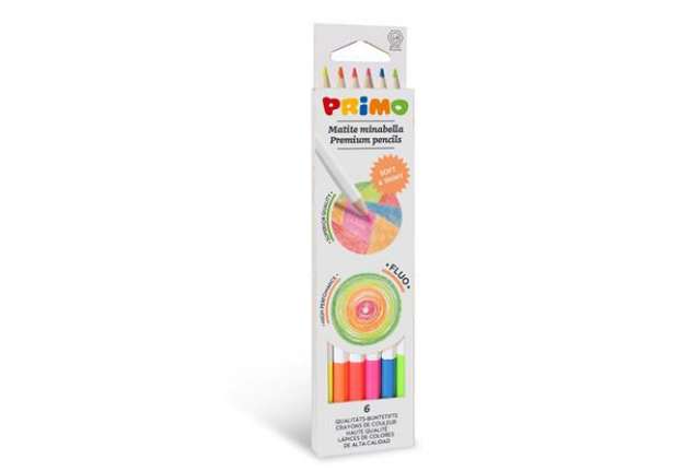 Immagine di Matite colorate Minabella - diametro mina 3,8 mm - colori fluo assortiti - Primo - astuccio 6 pezzi