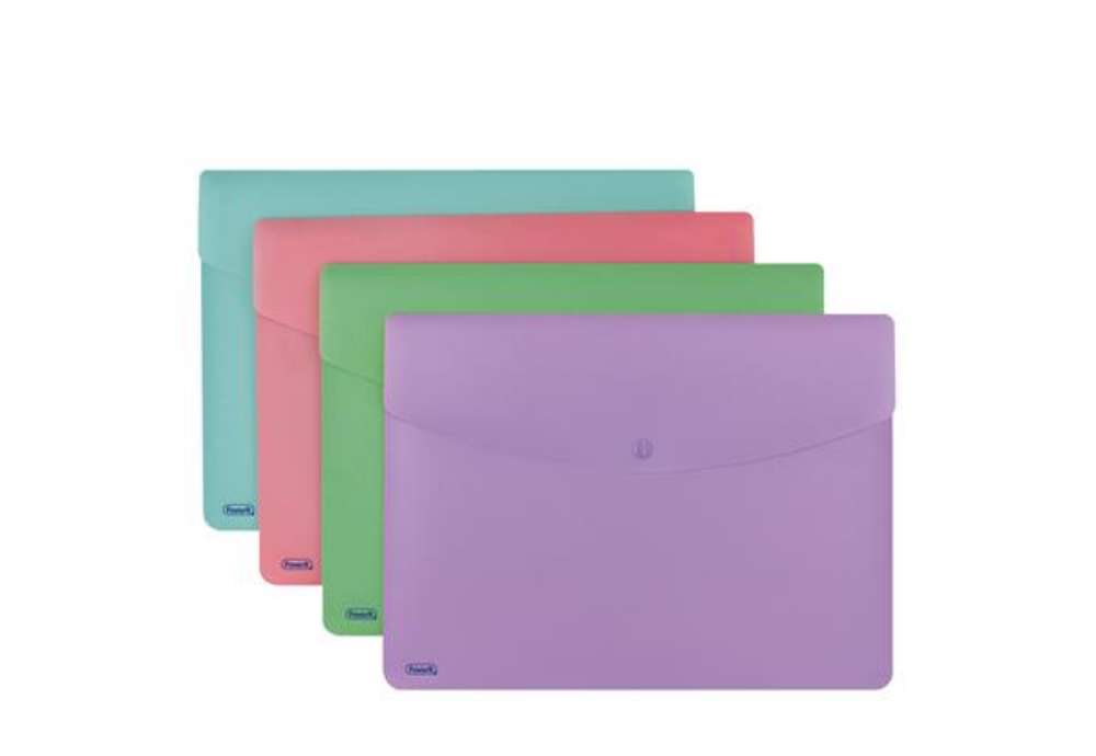 Immagine di Busta con bottone Pastel - A4 - PP - colori assortiti - Favorit - conf. 5 pezzi