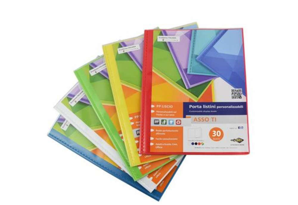 Immagine di Portalistini Asso TI - personalizzabile - PP liscio - 22 x 30 cm - 30 buste - colori assortiti - Sei