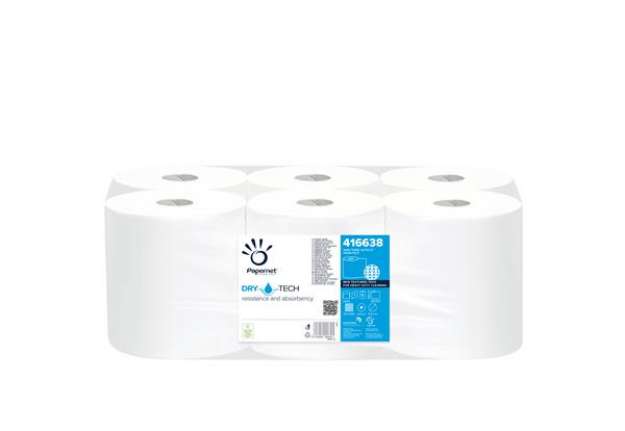 Immagine di Bobina asciugamani Autocut DryTech - 1 velo - goffratura micro - 28 gr - 19,8 cm x 300 mt - diametro