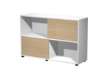 Immagine di Libreria bassa Tetris a 2 ripiani ante scorrevoli - 120x35x79 cm - bianco/rovere