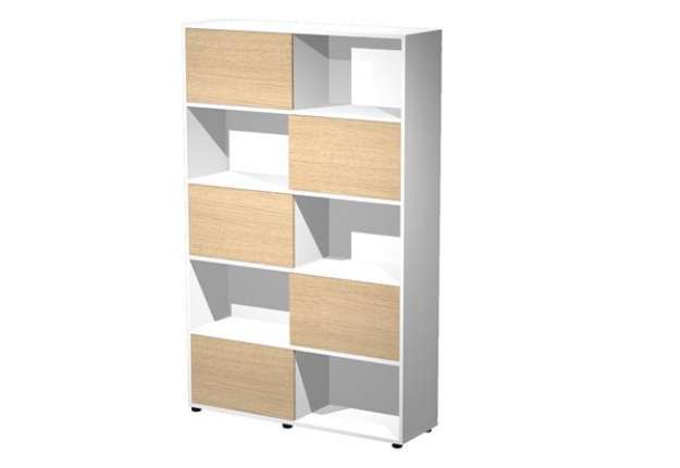Immagine di Libreria alta Tetris - 5  ripiani - ante scorrevoli - 120 x 35 x191 cm - rovere/bianco