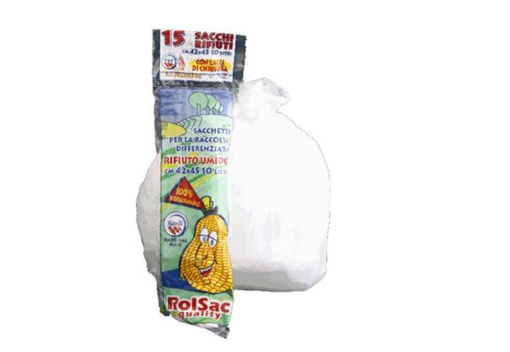 Immagine di Sacchi bio - 42 x 45 cm - 15 L - 17 micron - bianco - Rolsac - conf. 15 pezzi