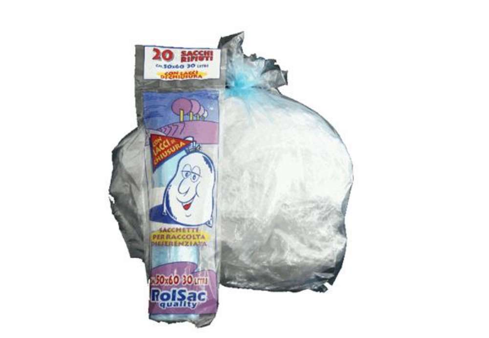Immagine di Sacchi - 50 x 60 cm - 30 L - 16 micron - MDPE/HDPE - azzurro trasparente - Rolsac - conf. 20 pezzi