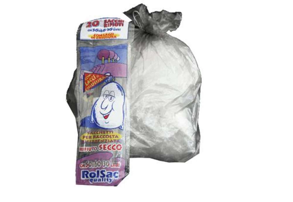 Immagine di Sacchi - 50 x 60 cm - 30 L - 16 micron - MDPE/HDPE - grigio trasparente - Rolsac - conf. 20 pezzi