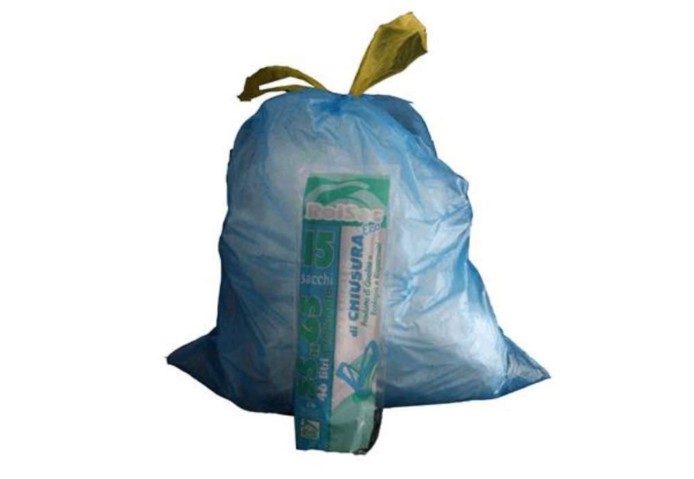Immagine di Sacchi - 55 x 65 cm - 44 L - 16 micron - con maniglie - MDPE/HDPE - azzurro - Rolsac - conf. 15 pezz