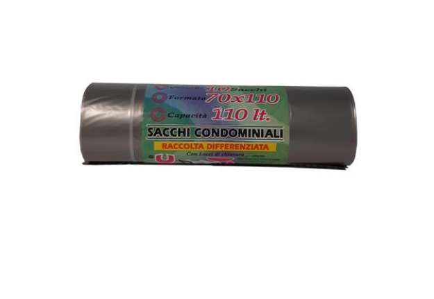 Immagine di Sacchi - 70 x 110 cm - 110 L - 22 micron - grigio trasparente - Rolsac - conf. 10 pezzi
