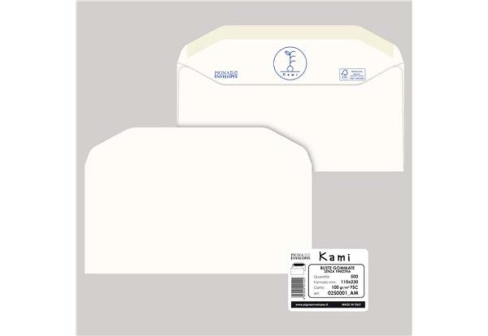 Immagine di Busta Kami Gommata - senza finestra - 11 x 23 cm - 100 gr - carta riciclata FSC - bianco - Pigna Env