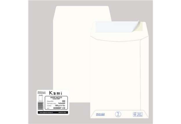 Immagine di Busta a sacco Kami Strip - 16,2 x 22,9 cm - 100 gr - carta riciclata FSC - bianco - Pigna Envelopes