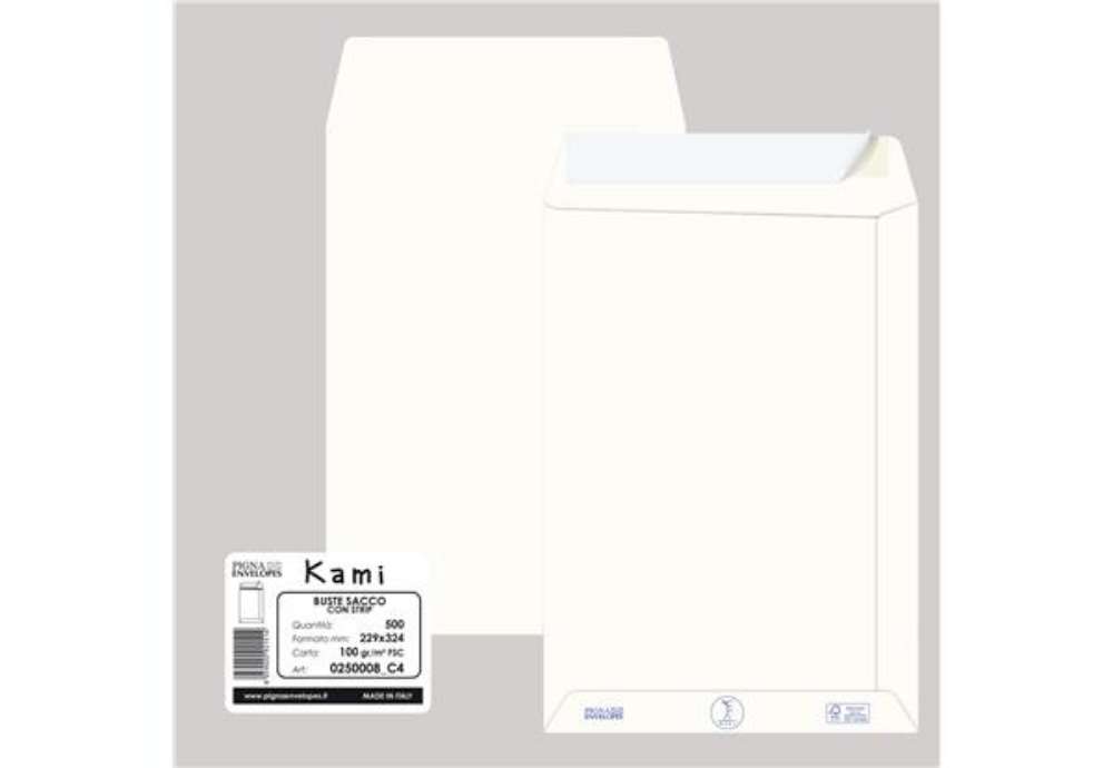 Immagine di Busta a sacco Kami Strip - 22,9 x 32,4 cm cm - 100 gr - carta riciclata FSC - bianco - Pigna Envelop