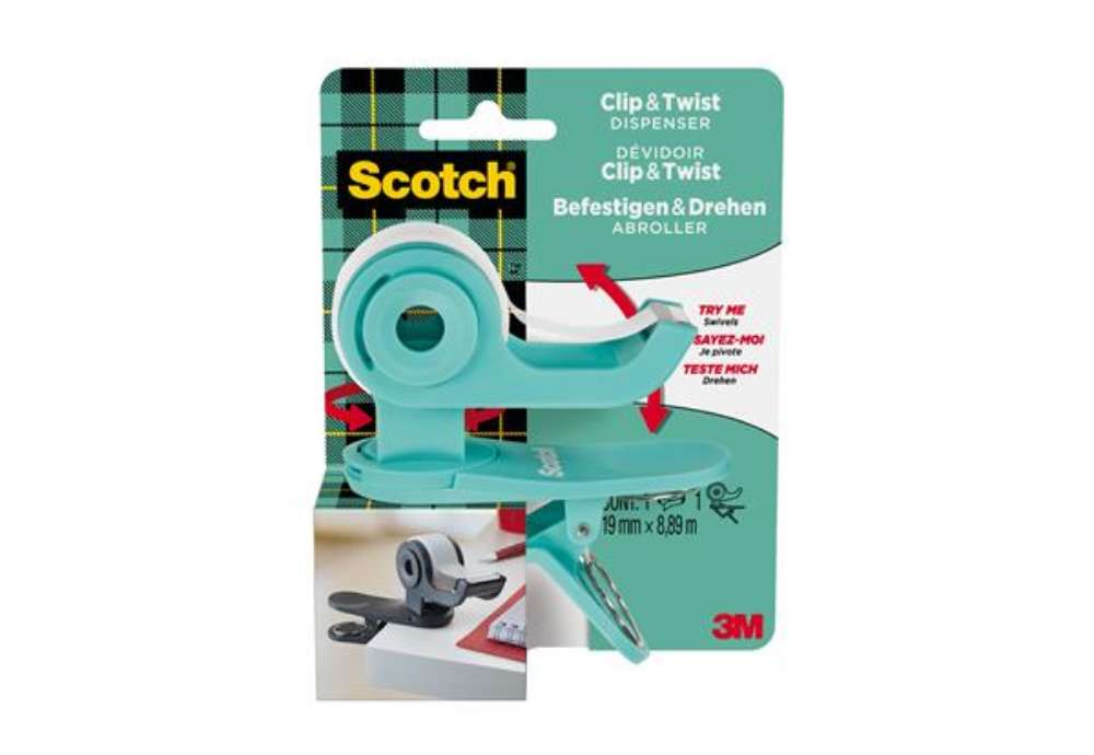 Immagine di Dispenser Clip & Twist - per nastri 33 m - rotolo da 1,9 cm x 9,8 m incluso - menta - Scotch