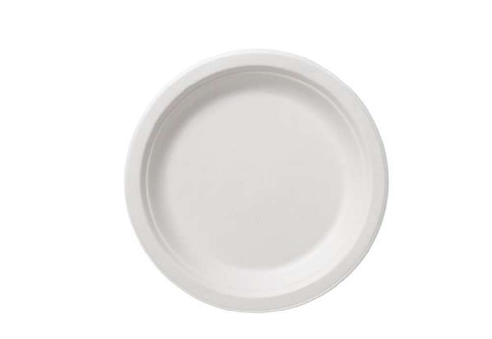 Immagine di Piatto piano monouso Bio - rotondo - diametro 17,5 cm - cellulosa/canna da zucchero - bianco - Leone