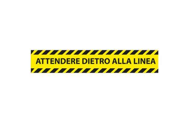 Immagine di Adesivo da terra - "attendere dietro alla linea" - 45 x 8 cm - Studio T - conf. 5 pezzi