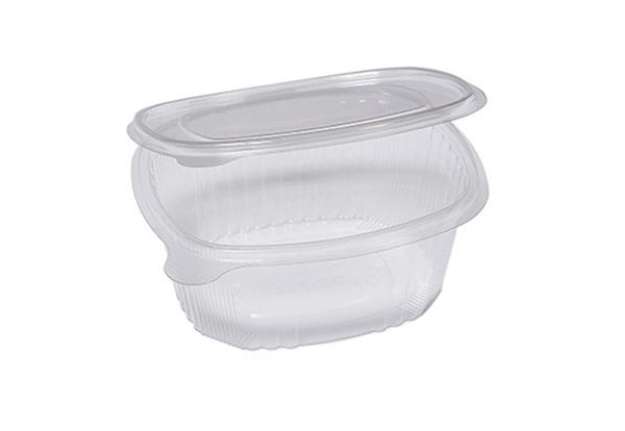 Immagine di Contenitori ovali in PET - con coperchio incernierato - 16 x 13,5 x 6,2 cm - Europack - conf. 50 pez