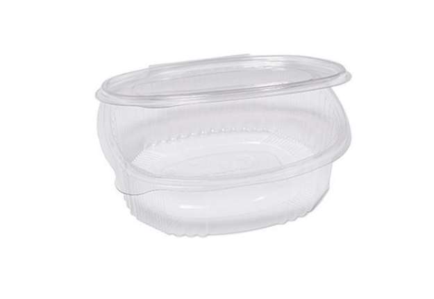 Immagine di Contenitori ovali in PET - con coperchio incernierato - 18 x 15,1 x 6,5 cm - Europack - conf. 50 pez