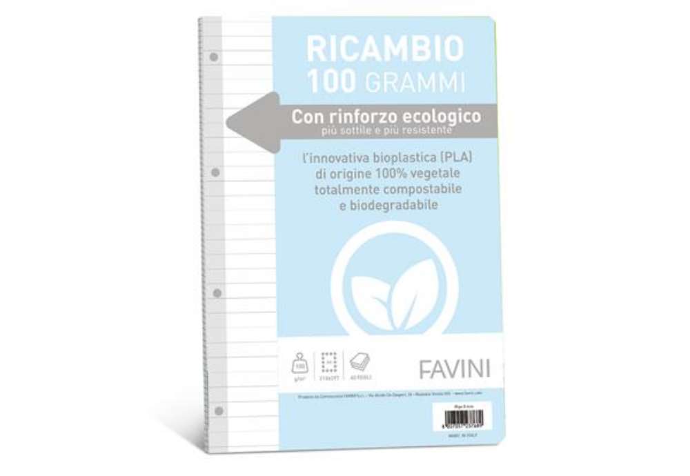 Immagine di Ricambi forati riforzati ecologico - A4 - 1 rigo - 100 gr - Favini - conf. 40 pezzi
