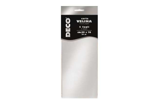 Immagine di Carta velina metallizzata - 20 gr - 50x76 cm - argento - DECO - busta 5 fogli