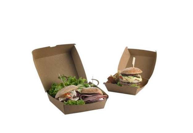 Immagine di Scatole per hamburger Street Food in carta kraft - 16 x 16 x 9 cm - Leone - conf. 50 pezzi