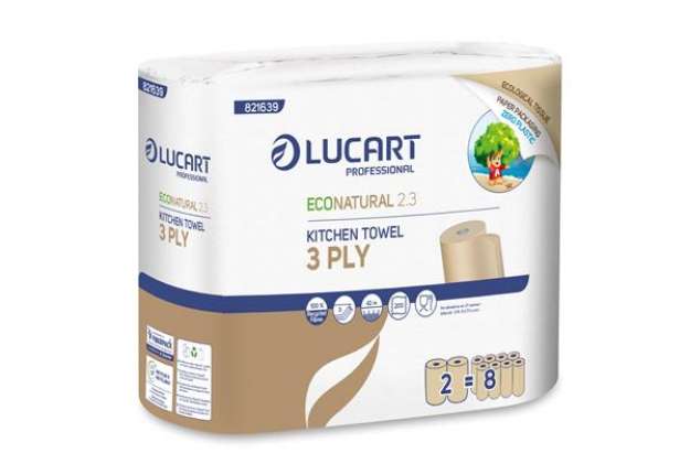 Immagine di Asciugatutto EcoNatural 2.3 Plastic Free - 200 strappi - Lucart - pacco 2 rotoli