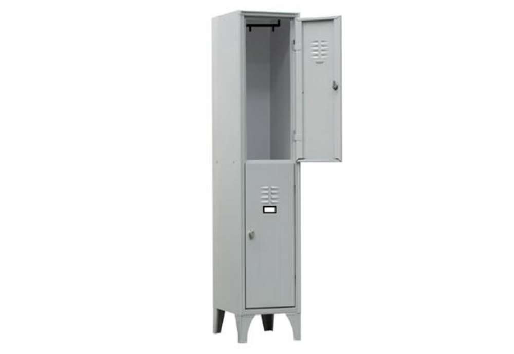 Immagine di Armadio spogliatoio in metallo - 2 vani sovrapposti - 30 x 50 x 180 cm - grigio - Fasma