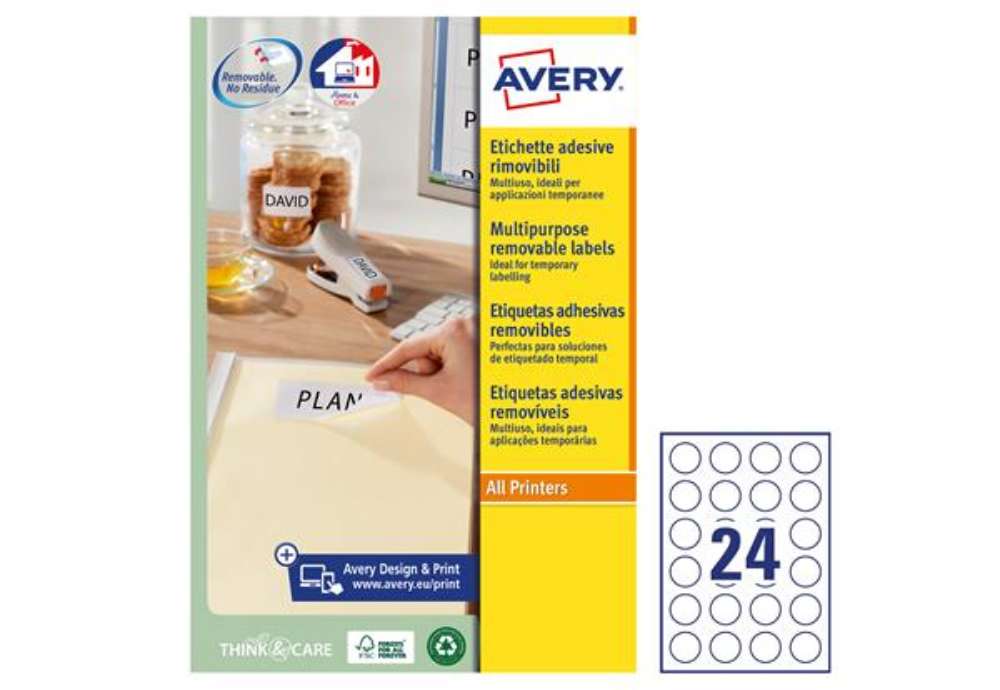 Immagine di Etichette adesive tonde L4850 - in carta - rimovibili - diametro 37 mm - 24 et/fg - 25 fogli - bianc