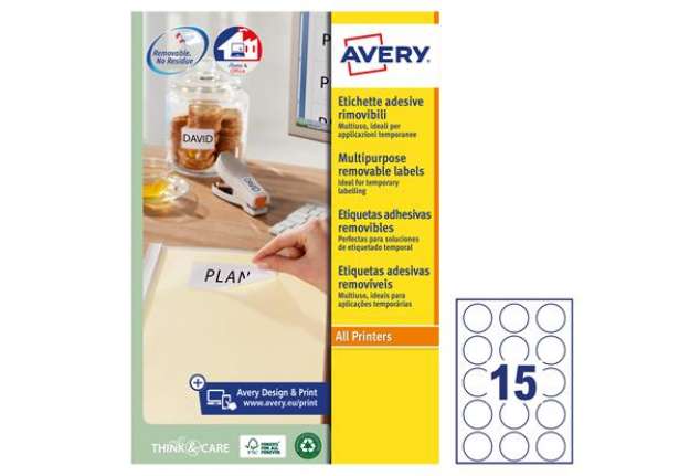 Immagine di Etichette adesive tonde L4850 - in carta - rimovibili - diametro 51 mm - 15 et/fg - 25 fogli - bianc