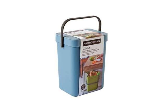 Immagine di Pattumiera Gino - per rifiuti organici - 5 L - azzurro - Perfetto