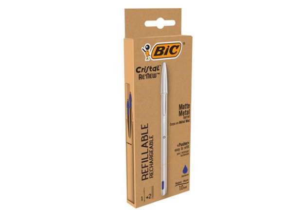 Immagine di Penna sfera Cristal Re'New - con cappuccio - 1 mm - blu - Bic