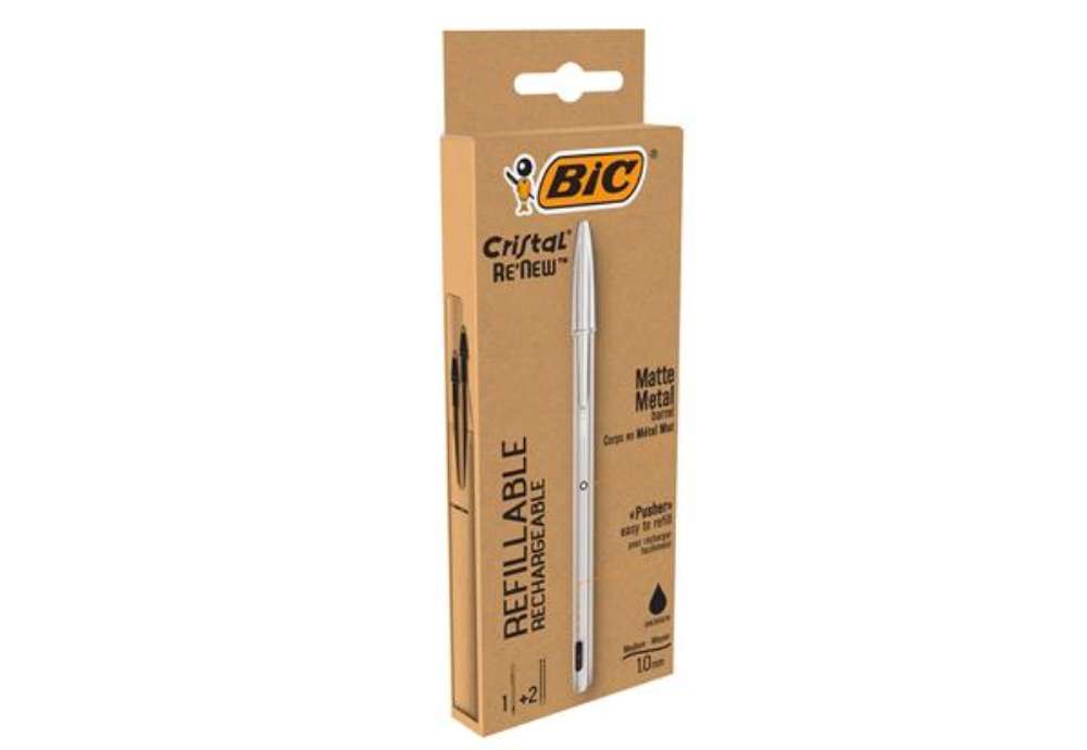 Immagine di Penna sfera Cristal Re'New - con cappuccio - 1 mm - nero - Bic
