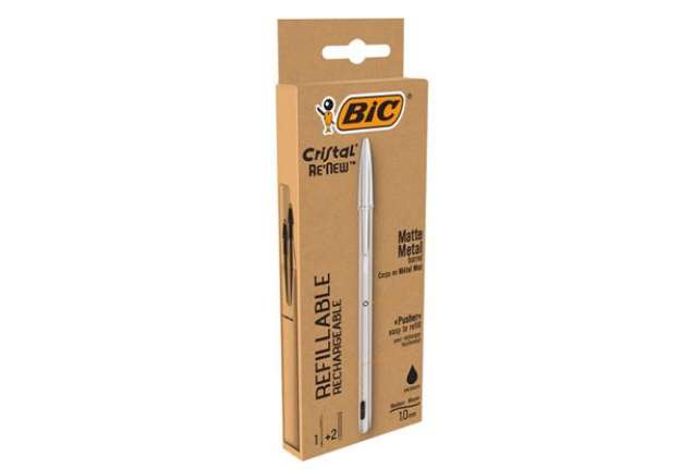 Immagine di Penna sfera Cristal Re'New - con cappuccio - 1 mm - nero - Bic